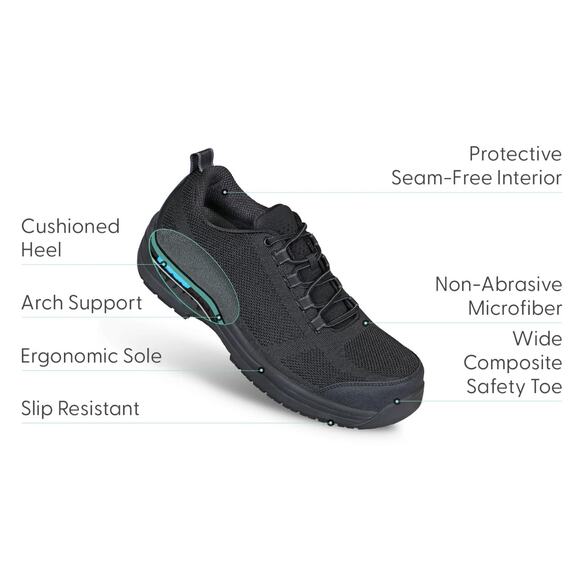 Orthofeet Men's Black Comp-Toe Orthopedic Cobalt Work Shoes Size 7.5 - Picture 9 of 9